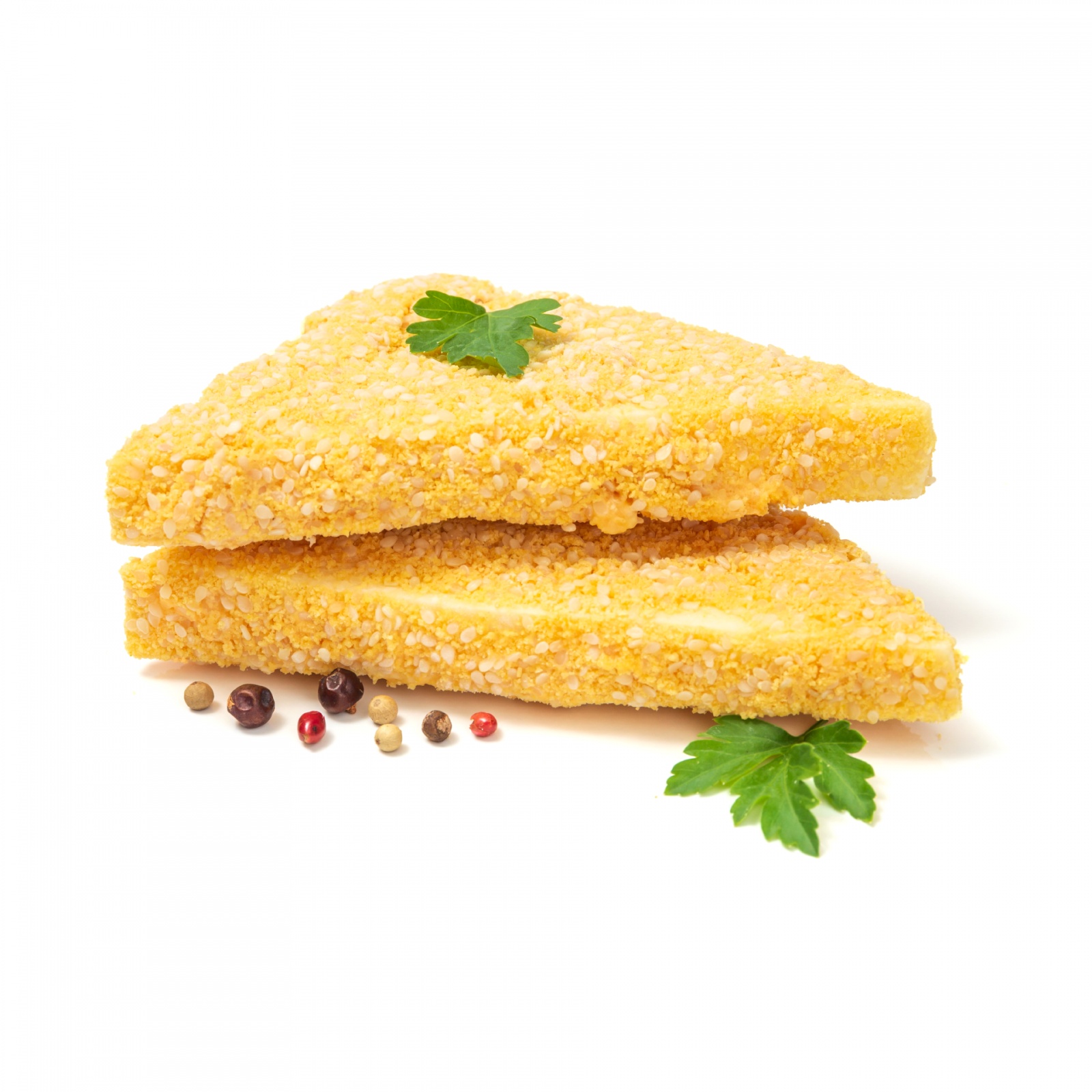 Breaded cheese with sesame seeds